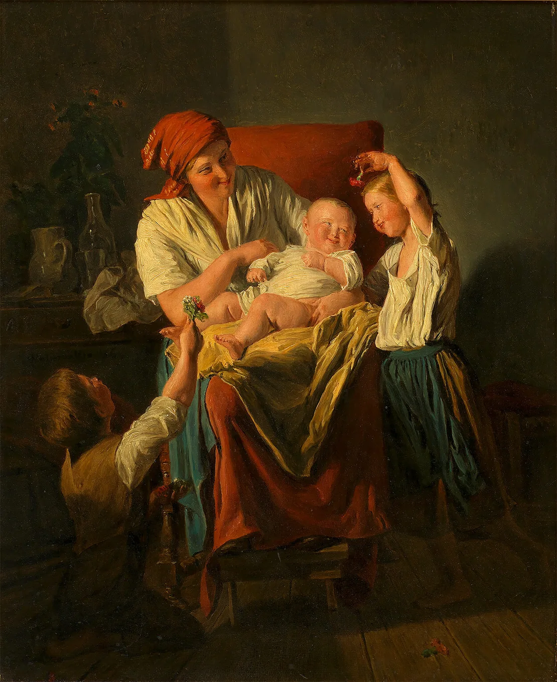 Kindererziehung und Haushalt standen auf der Agenda für Frauen im Bürgertum, Ferdinand Georg Waldmüller: Mutterglück, 1860, Ölgemälde, Wien Museum, Inv.-Nr. 30183