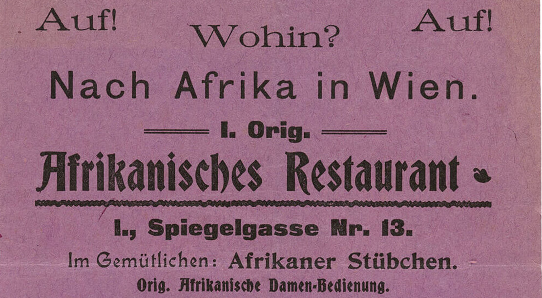 Reklame für "I. Orig. Afrikanisches Restaurant" in Wien, 1904, Wien Museum 