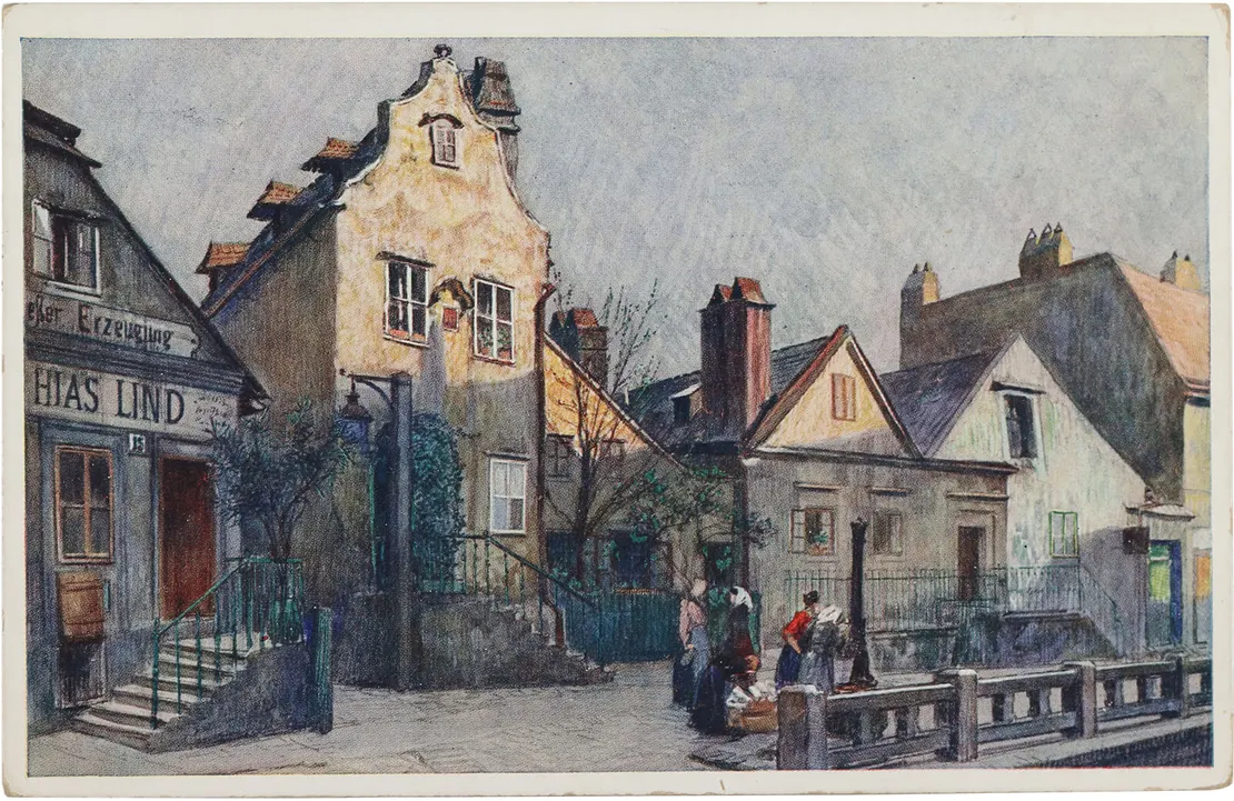 Kaunitzgasse mit „Ratzenstadel“, um 1910, Autotypie, Verlag: Brüder Kohn, Wien Museum