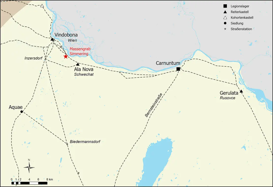 Verortung des Massengrabes am römischen Donaulimes, Karte: Martin Mosser, Stadtarchäologie