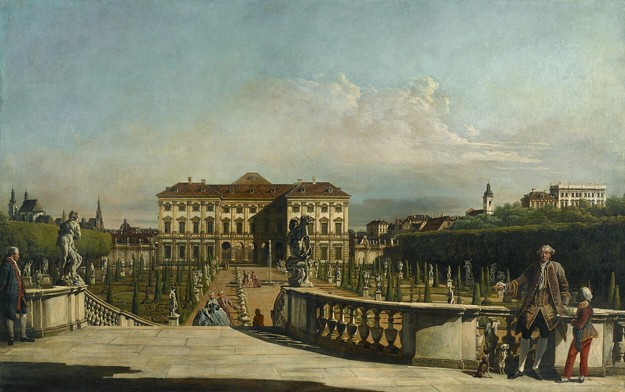 Bernardo Bellotto: Das Gartenpalais Liechtenstein in Wien vom Belvedere, 1759/60, Öl auf Leinwand, LIECHTENSTEIN. The Princely Collections, Vaduz–Vienna