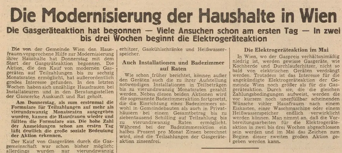Bericht über die Elektrogeräteaktion in der Arbeiter-Zeitung vom 16. April 1954, ANNO/ÖNB