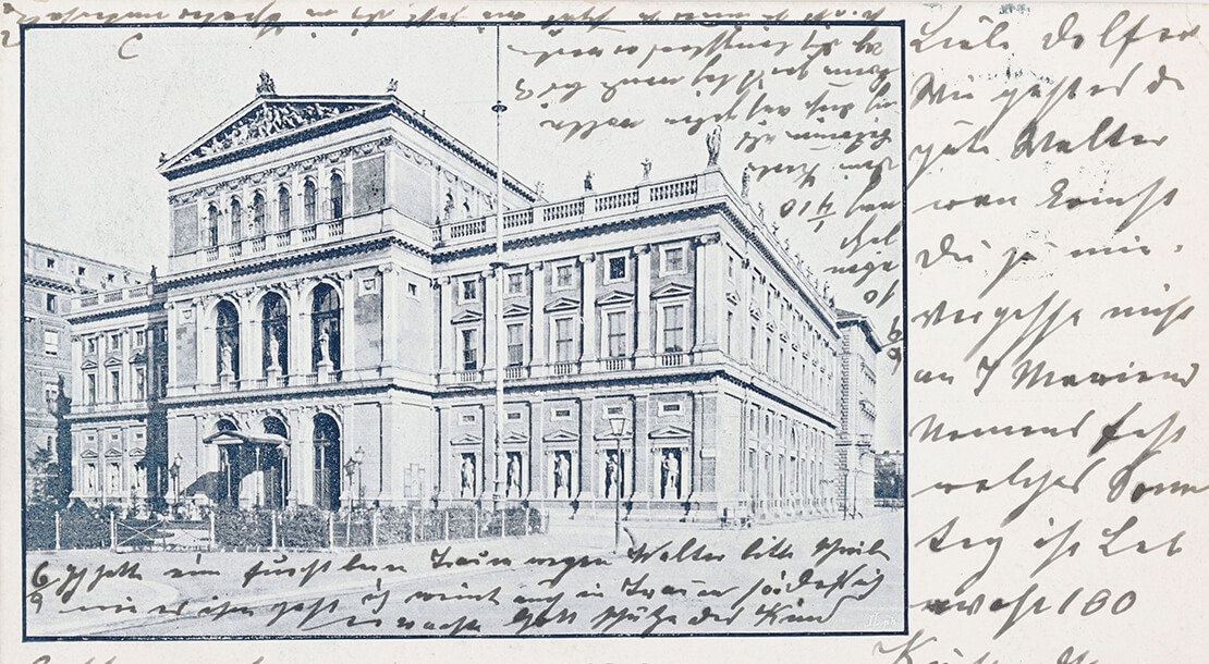 Beschriebene Ansichtskarte, die 1900 innerhalb von Wien mit Terminvereinbarung am selben Tag verschickt wurde, Wien Museum 
