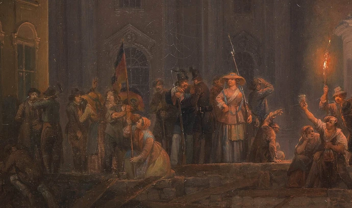 Bildausschnitt aus: Anton Ziegler: Die Barrikade auf dem Michaelerplatz in der Nacht vom 26. auf den 27. Mai 1848, Öl auf Leinwand, Wien Museum