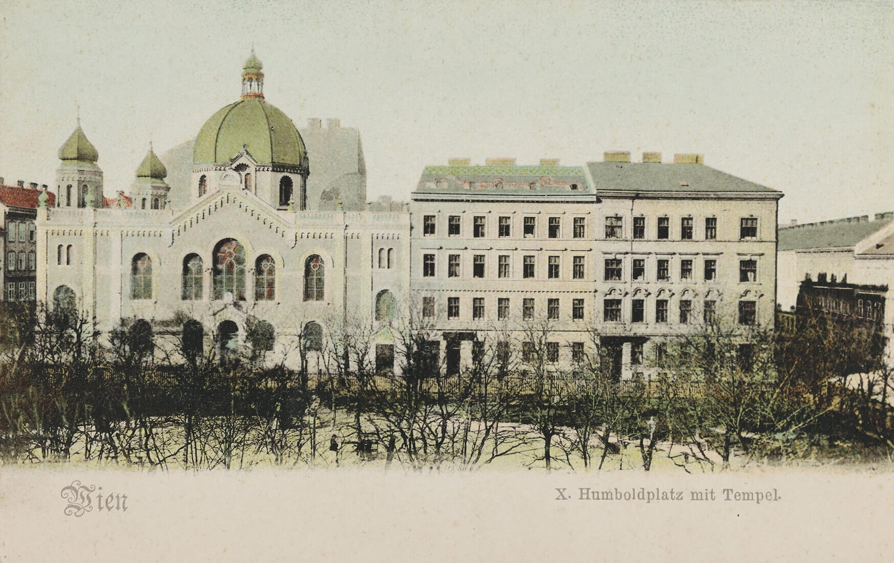 Der Tempel in der Humboldtgasse, Ansichtskarte, um 1900, Wien Museum, Inv.-Nr. 58891/989
