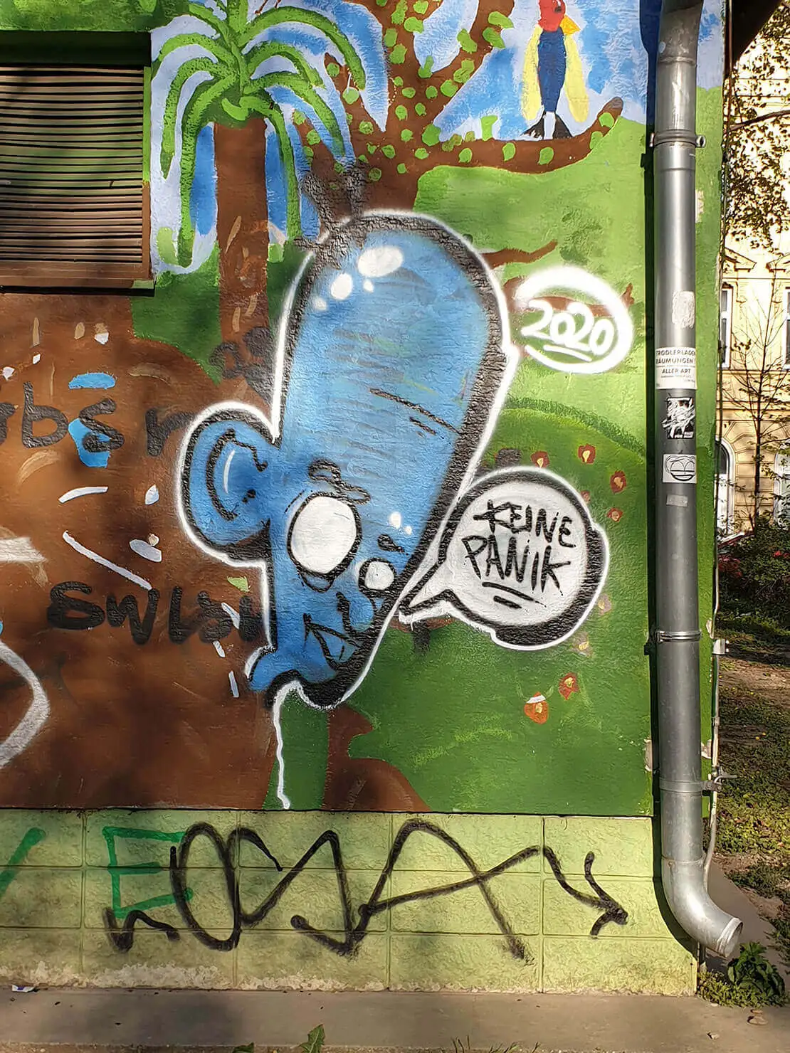 Sprechblase im Park: „Keine Panik“. Unbekannt, Auer-Welsbach-Park, 2020, Foto: Karina Karadensky, Wien Museum