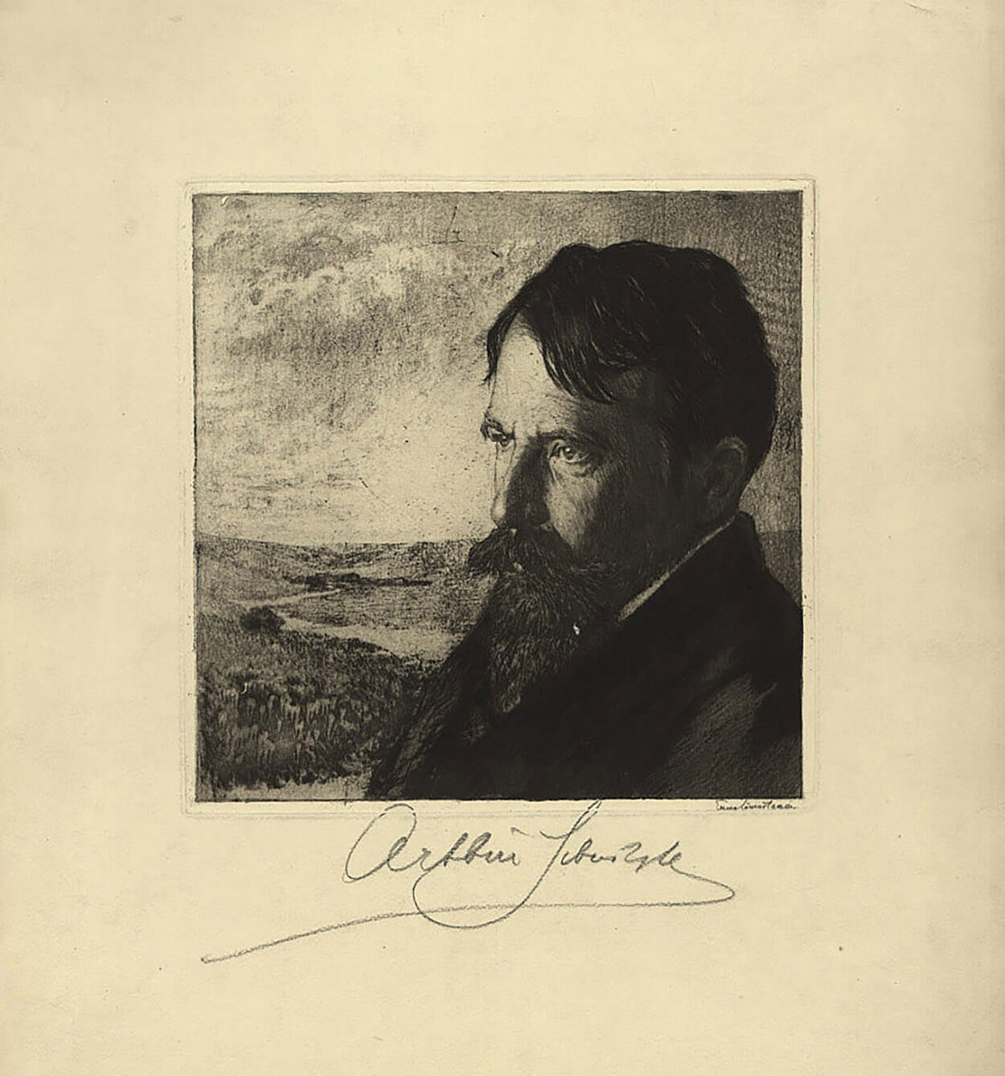 Arthur Schnitzler, porträtiert von Emma Löwenstamm, um 1920, Radierung, Wien Museum 