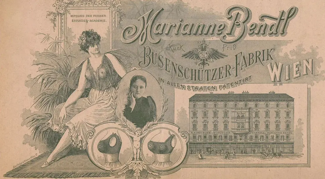 Catalog von Marianne Bendl, K.U.K. Priv. Busenschützer-Fabrik Wien, 1893, Rückseite, Universitätsbibliothek der Universität Wien