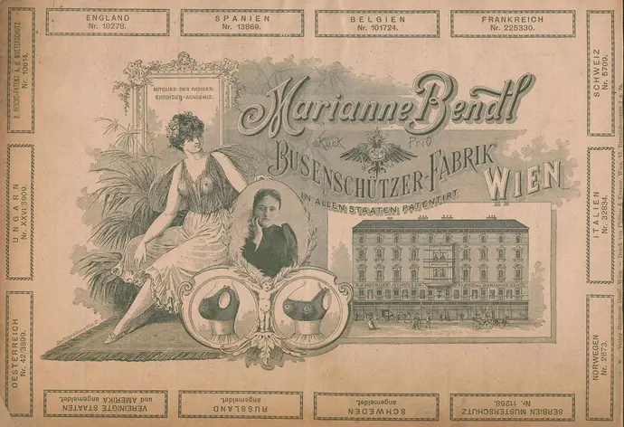 Catalog von Marianne Bendl, K.U.K. Priv. Busenschützer-Fabrik Wien, 1893, Rückseite, Universitätsbibliothek der Universität Wien