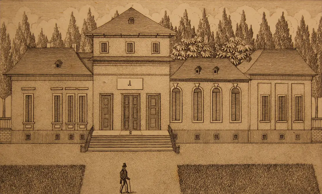 Das Josephsstöckl. Aus: Franz Carl Weidmann, Panorama von Wien, 1832, Kupfer Nr. 44. Die Vorlage war bereits 1796 beim Wiener Buchhändler Rudolph Sammer erschienen, der auch Weidmanns Buch verlegte. Foto: Christian Hlavac