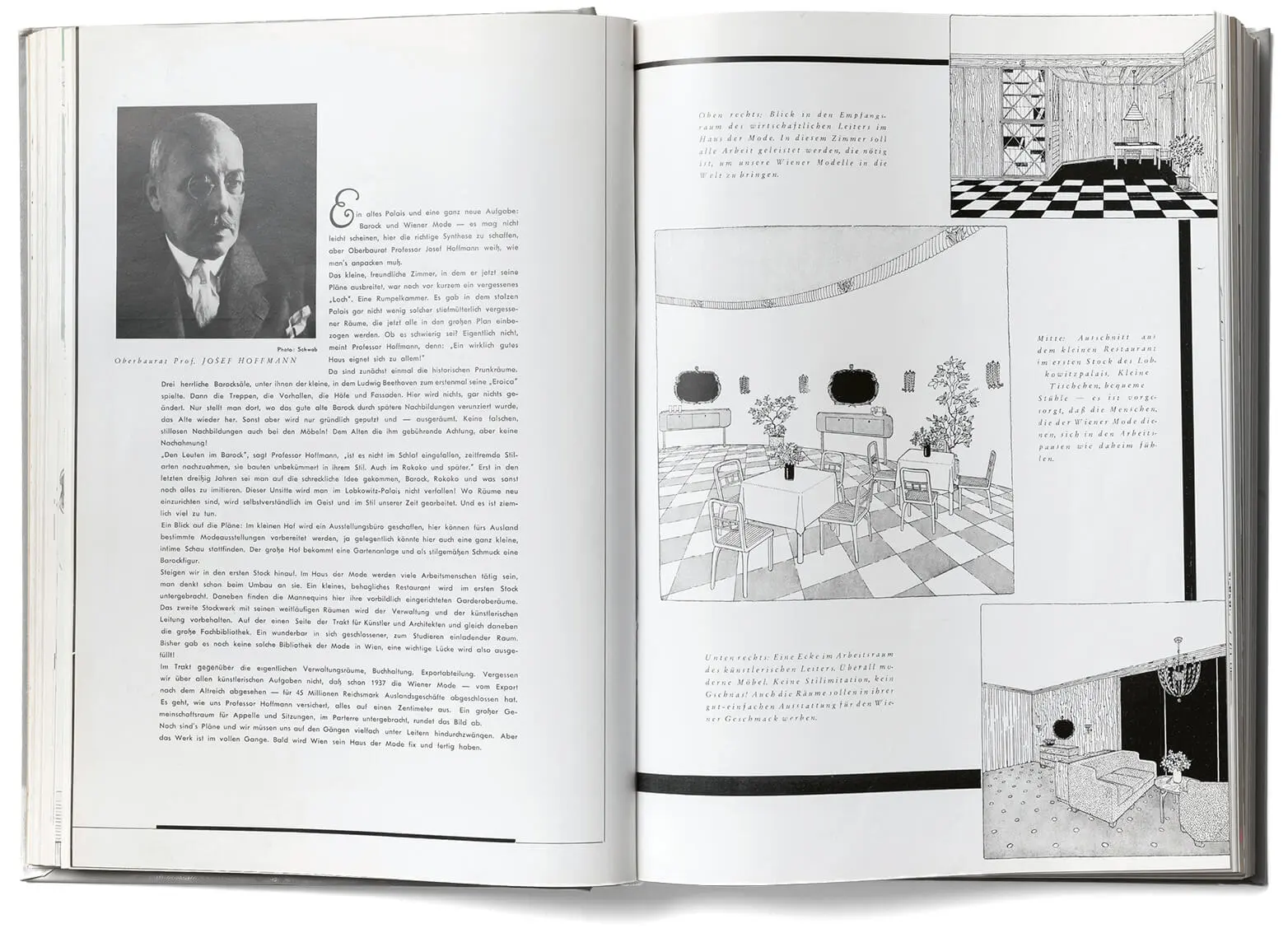 Artikel von Josef Hoffmann zur Adaptierung und Einrichtung des Hauses der Mode im Palais Lobkowitz, in: Wiener Mode, Heft 4, 1939, Wien Museum, Foto: Paul Bauer  