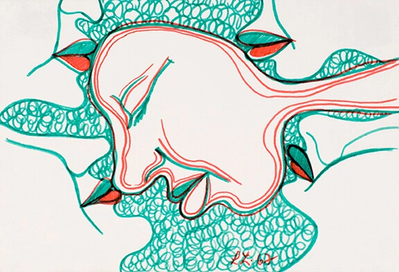 Lieselott Beschorner: O.T., aus der Serie „Groteskerien“, 1967, Filzstift auf Papier, Wien Museum, LB 120  