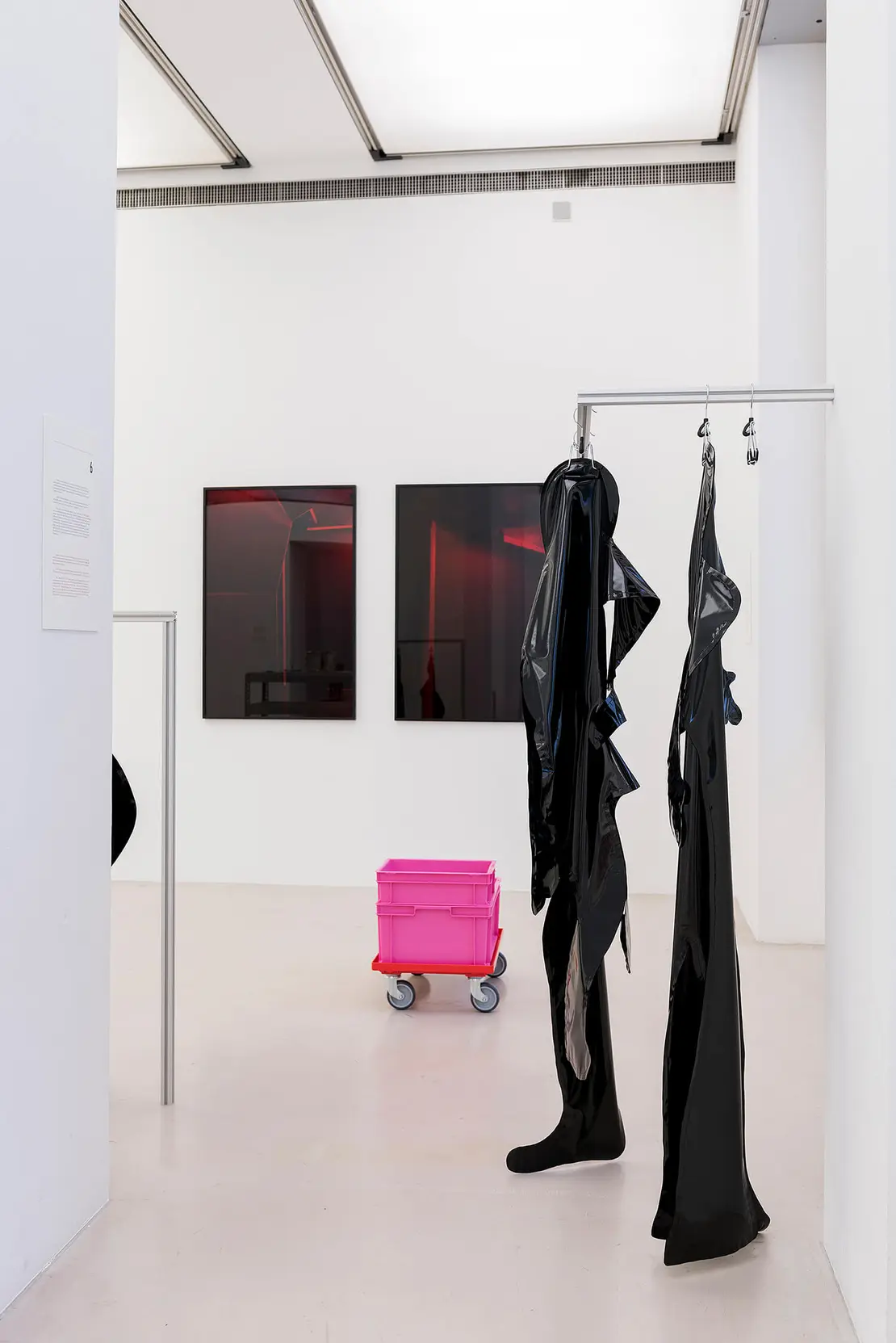 Mario Kiesenhofer, L’Impact, Paris, 2017 (Hintergrund) und Daniela Graboschs, WE MORPHED INTO HUMANOIDS, 2022 und I PREFER FACTS TO MOONDUST, 2022. Foto: Lea Sonderegger  