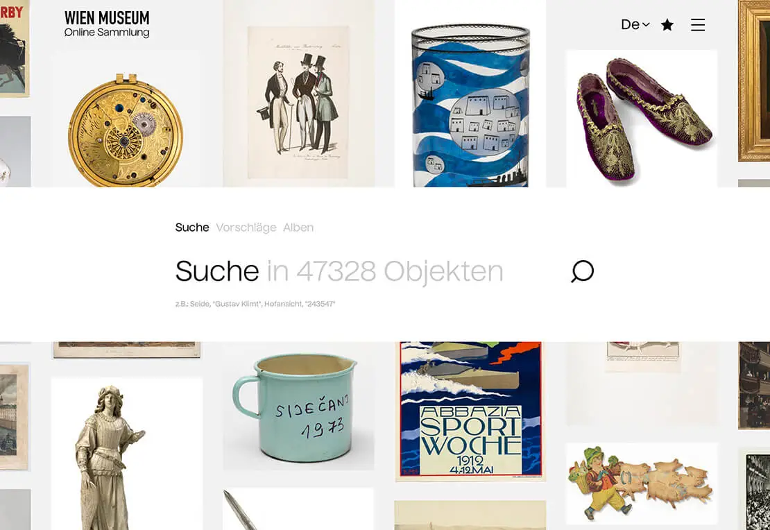 Die Startseite der neuen Online Sammlung  