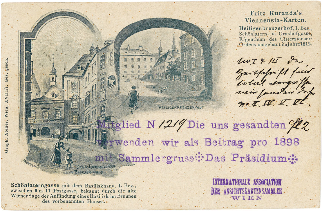 Postkarte der „Internationale Association der Ansichtskartensammler. Wien“ für das Jahr 1898, Sammlung Lukan, Wien 