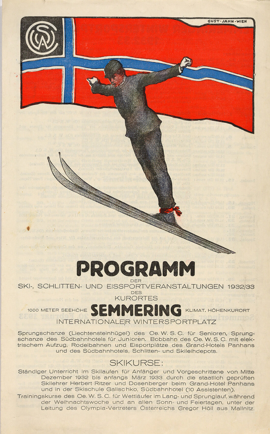 Programm der Ski-, Schlitten- und Eissportveranstaltungen des Kurortes Semmering., 1932/33, Wien Museum 