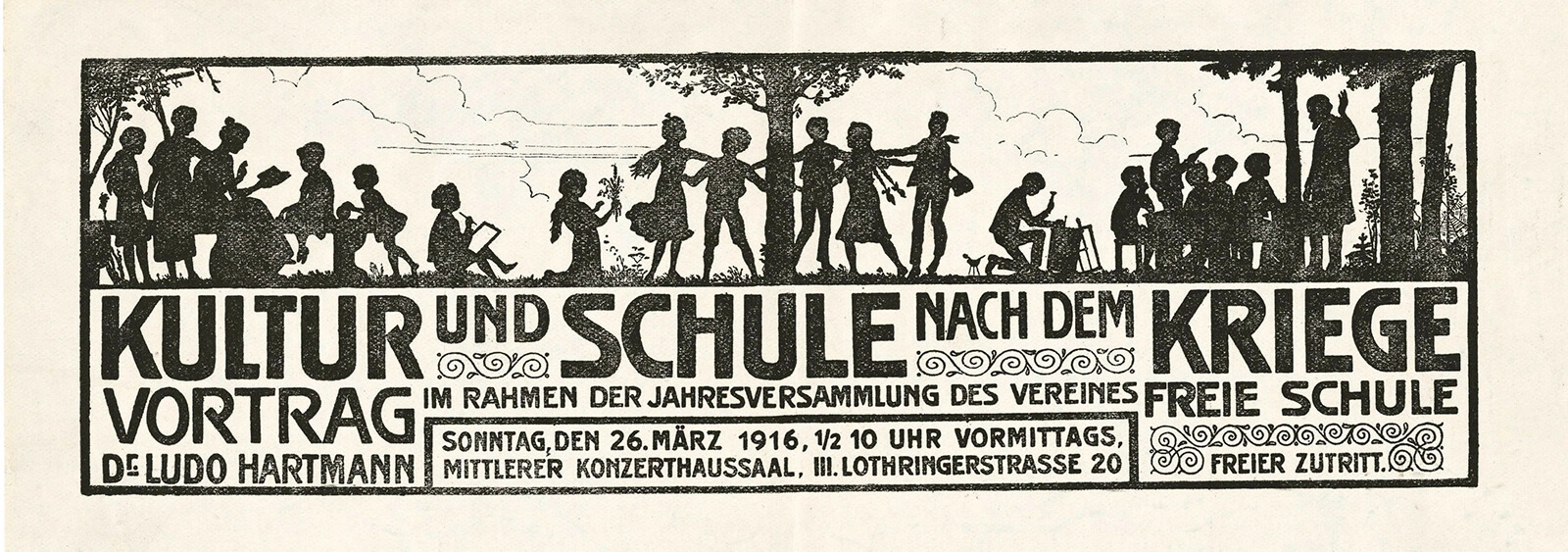 Plakat zu einem Vortrag von Ludo Hartmann, 1916. APA-Images / brandstaetter images / Austrian Archives  