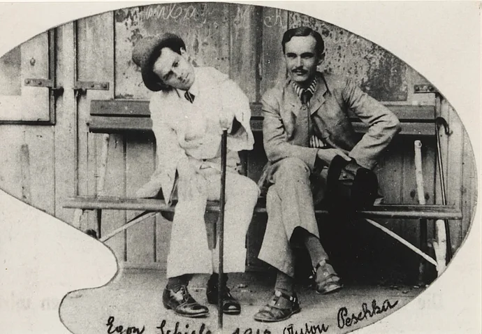 Erwin Dominik Osen (?), Egon Schiele und Anton Peschka in Krumau, 1910, Foto: Wien Museum © Privatarchiv