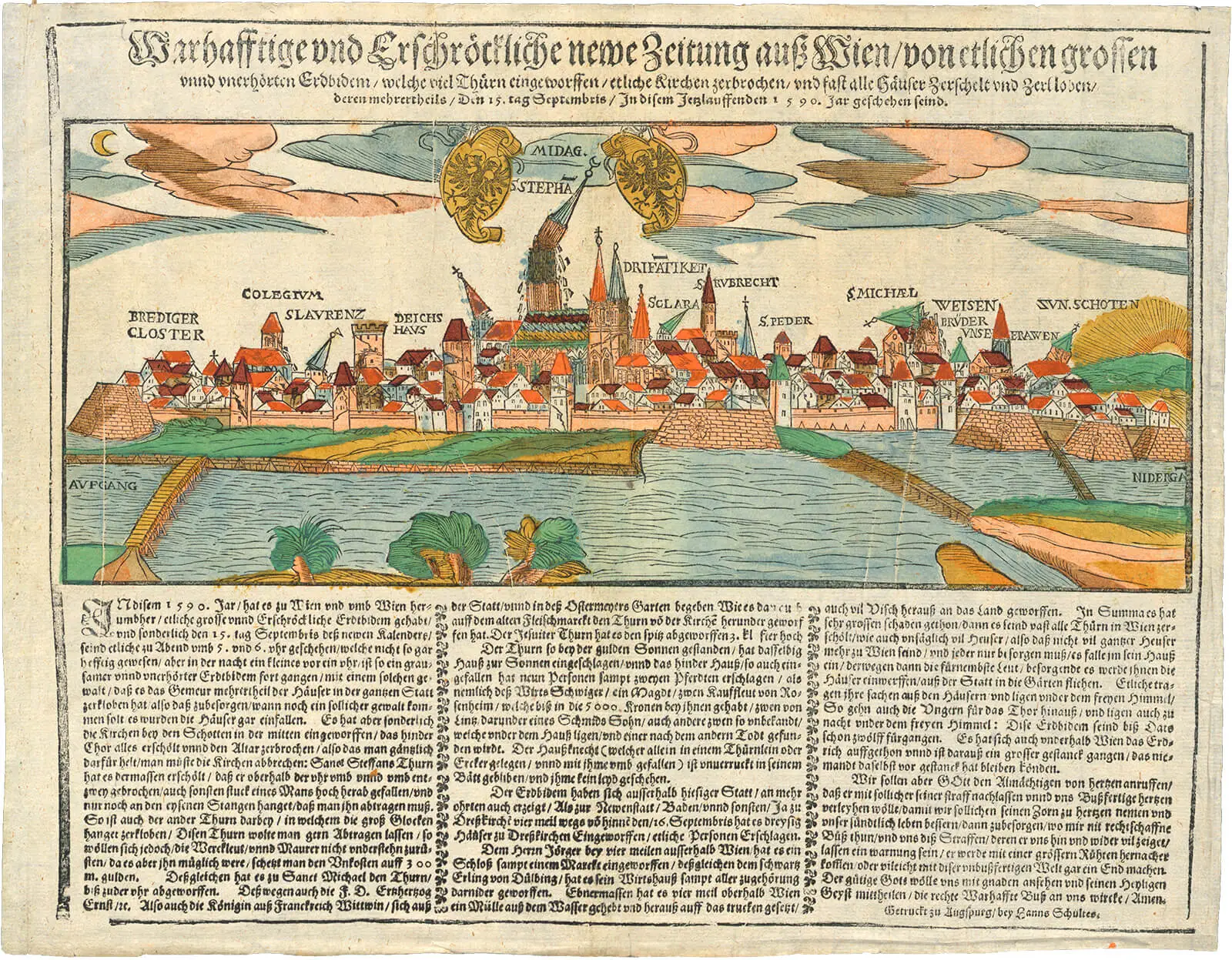 Flugblatt vom Erdbeben in Wien, 1590. Druck und Bildentwurf: Hans Schultes d. Ä., Augsburg, Staats- und Stadtbibliothek Augsburg  