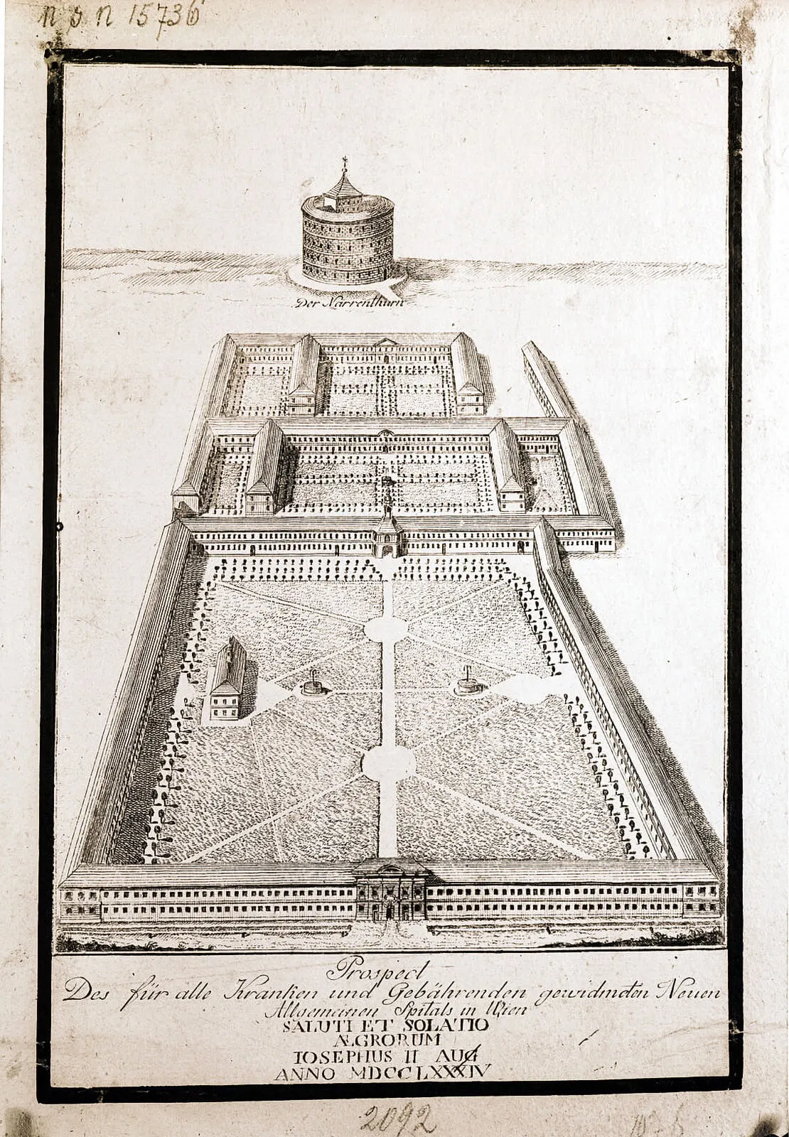 „Prospekt“ des Allgemeinen Krankenhauses, Kupferstich, 1784, Wien Museum