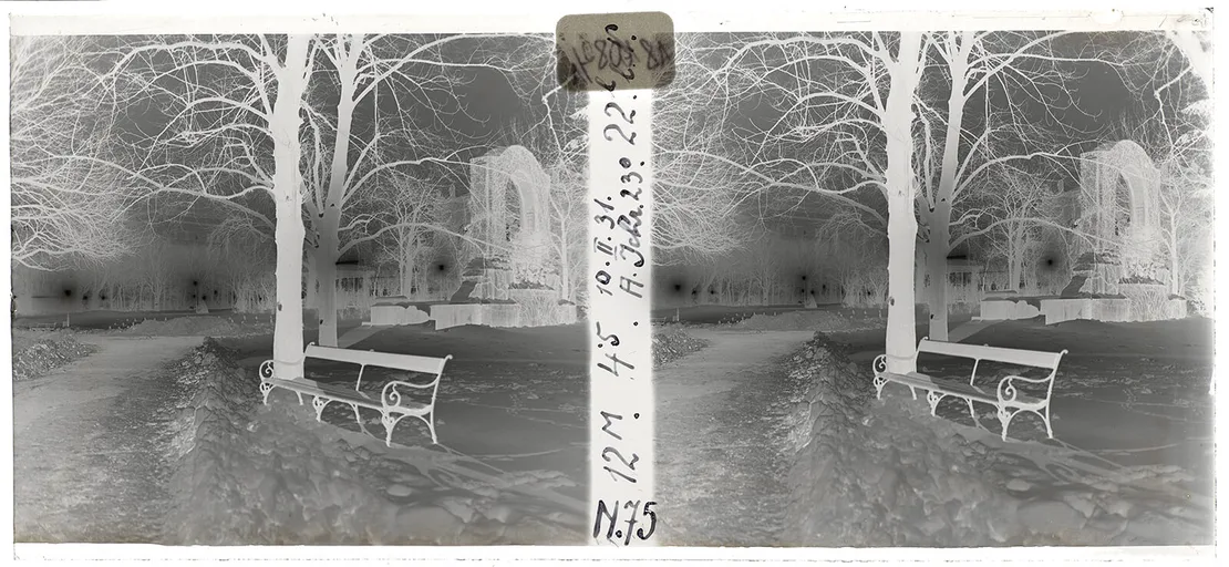 Karl Pollak, Stadtpark im Schnee, Stereonegativ (Glas), 10.02.1931, Wien Museum, Inv.-Nr. 181082/1  