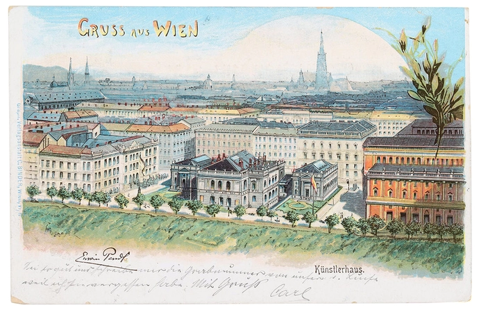 Ansichtskarte nach einer Zeichnung von Erwin Pendl, 1898, Wien Museum