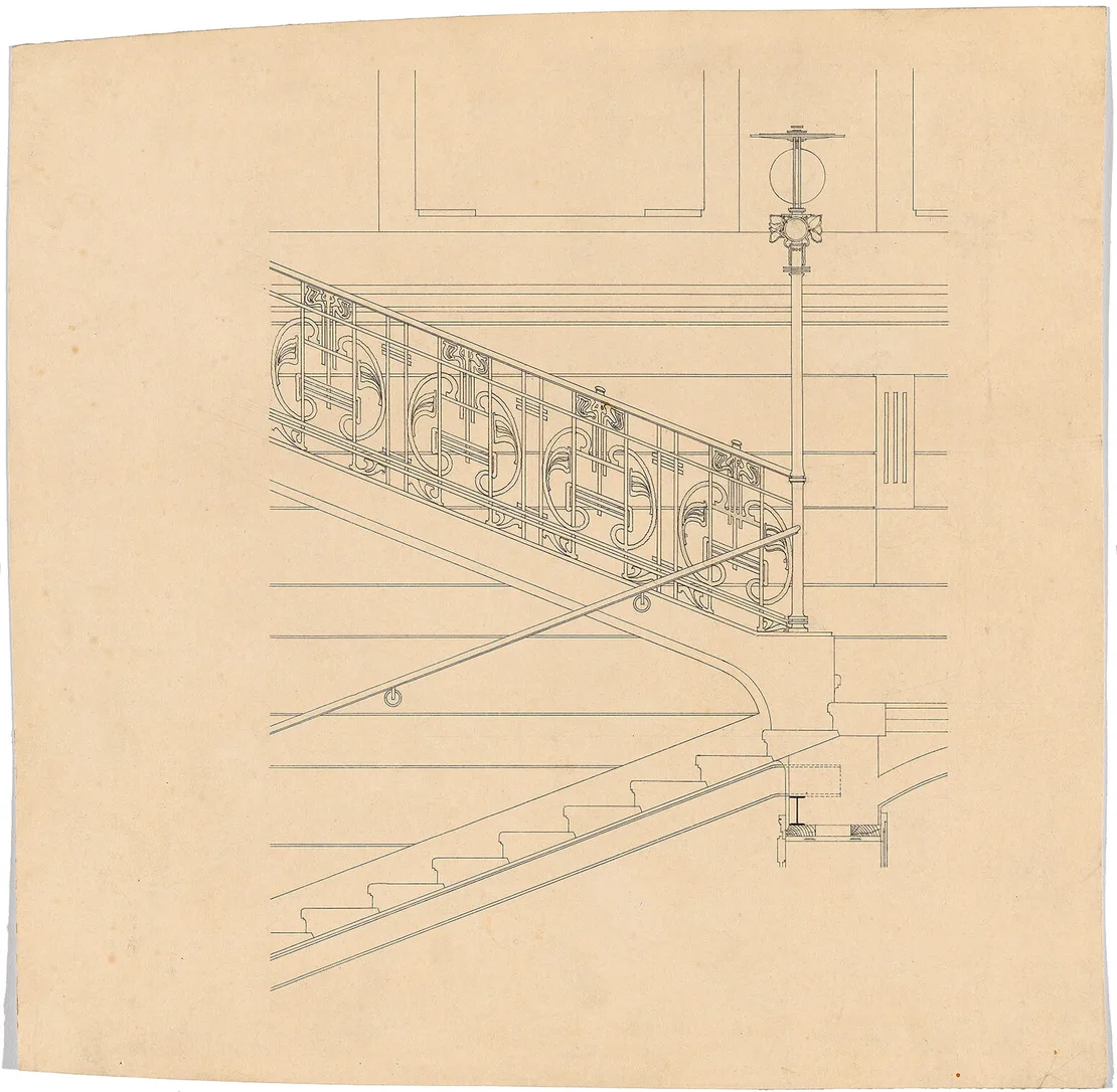 Otto Wagner: Schnitt durch ein Stiegenhaus, um 1898, Feder, 28 x 28 cm, Wien Museum