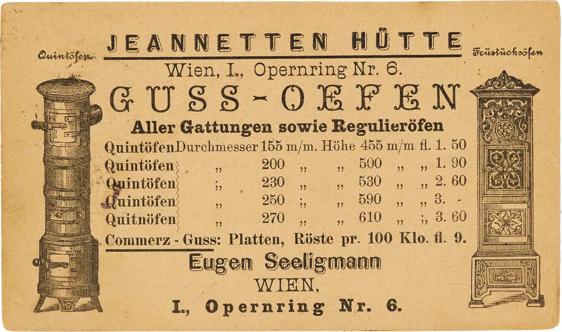 Korrespondenzkarte mit Produktwerbung der Firma Seeligmann, 1879, Sammlung Lukan, Wien  