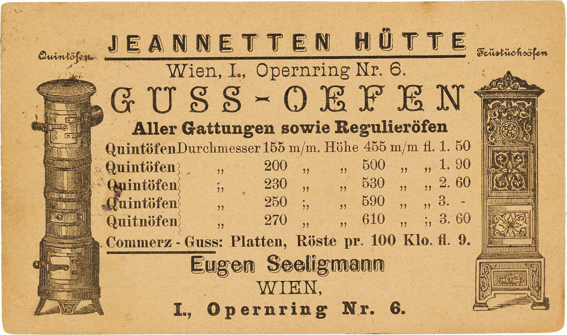 Korrespondenzkarte mit Produktwerbung der Firma Seeligmann, 1879, Sammlung Lukan, Wien 