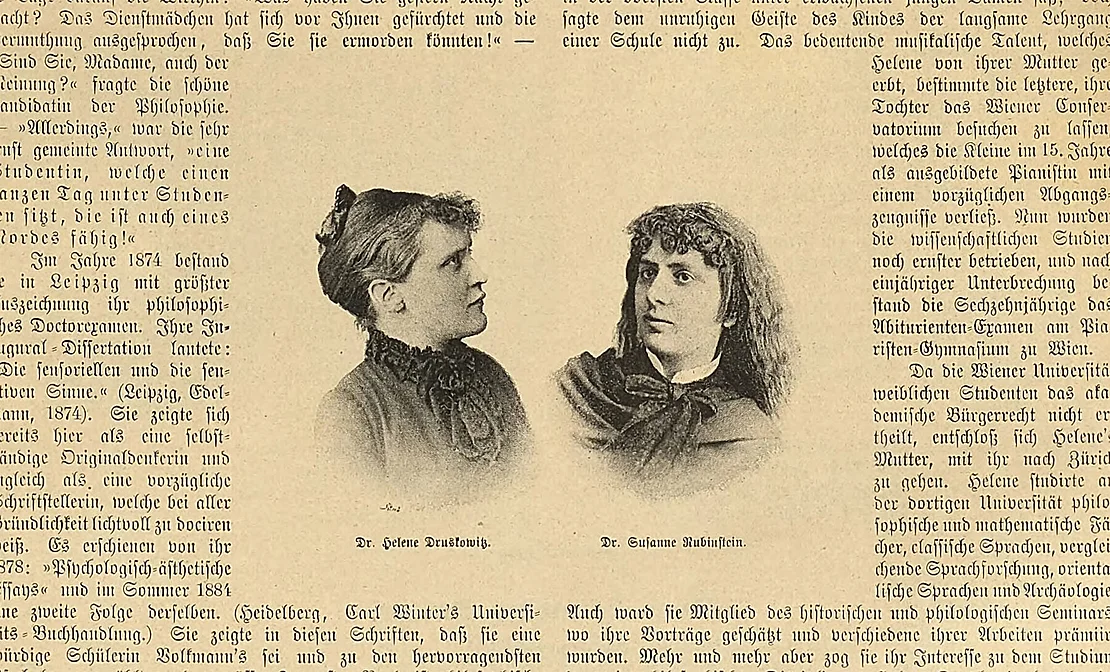 Helene von Druskowitz und Susanna Rubinstein, abgebildet in der Zeitschrift Wiener Mode, Nr. 17, 1889, ANNO/ÖNB  