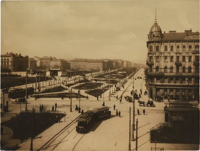 Kreuzung Neubaugürtel–Mariahilferstraße mit Westbahnhof und Stadtbahnstation, um 1905, Foto: unbekannt, Wien Museum, Inv.-Nr. 57103