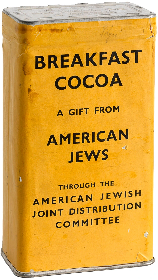 Frühstückskakao von „The American Jewish Joint Distribution Committee“, der größten amerikanischen jüdischen Hilfsorganisation, die sich nach dem Krieg um jüdische Überlebende kümmerte, 1946-1950, Wien Museum  