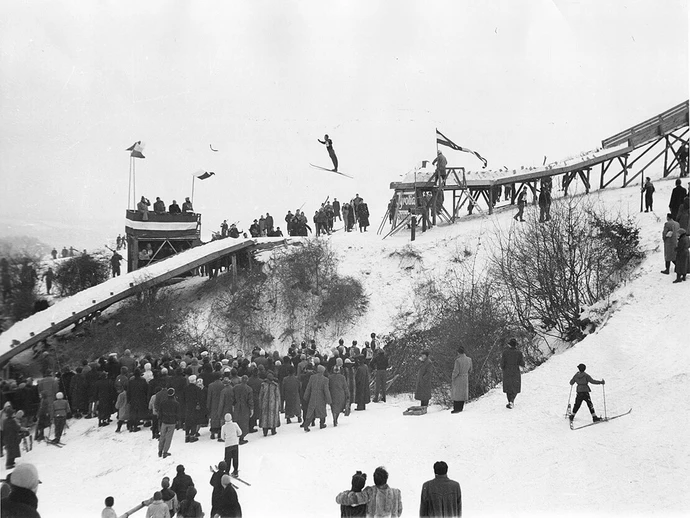 Sprungschanze am Himmelhof, 1954, Foto: hojos@1133.at