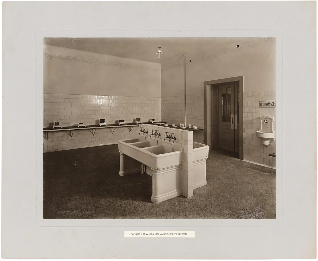 Kochgelegenheiten im Männerheim in der Wurlitzergasse Nr. 89, 1910, Wien Museum  