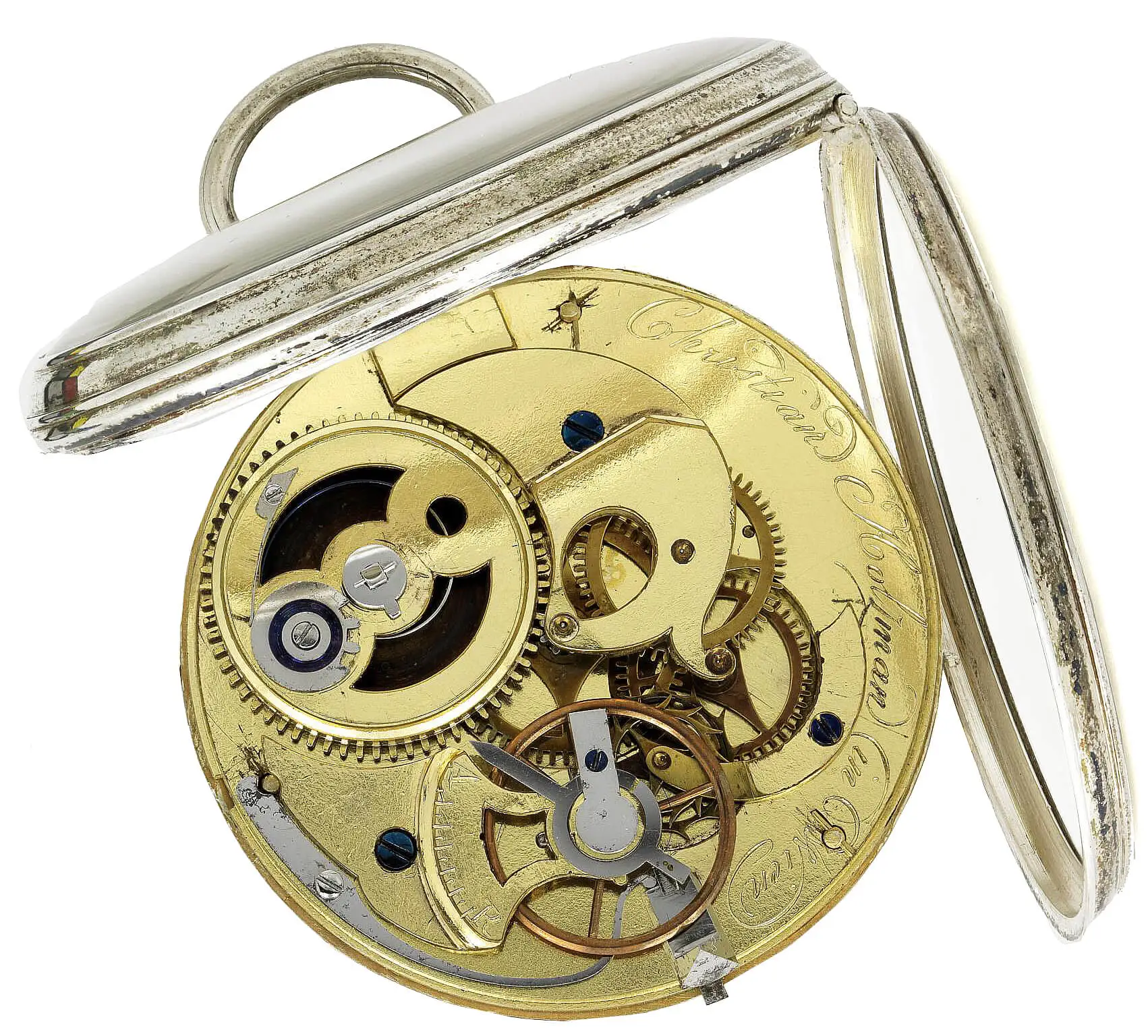 Taschenuhr mit skelettiertem Federhaus von Christian Holzmann, um 1800, Wien Museum