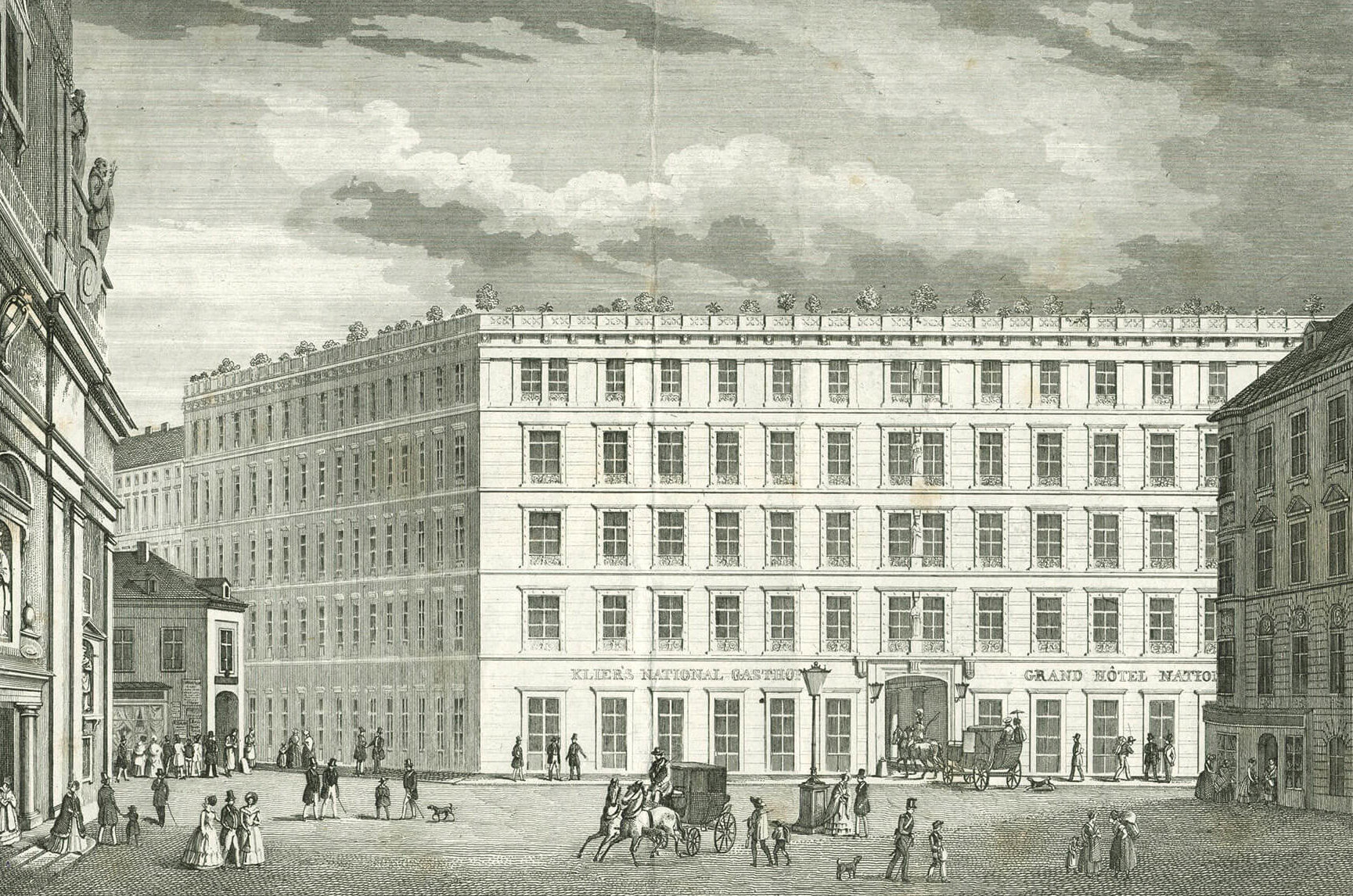 „Das neue Hôtel National in Wien“, Bildbeilage der Theaterzeitung, Lithographie, 1848, Privatbesitz 
