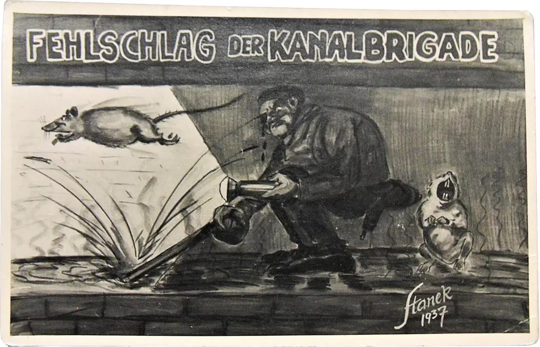 „Ein Fehlschlag der Kanalbrigade“, Karikatur, sign. „Stanek“, Wien Museum, Inv.-Nr. 237039/24  