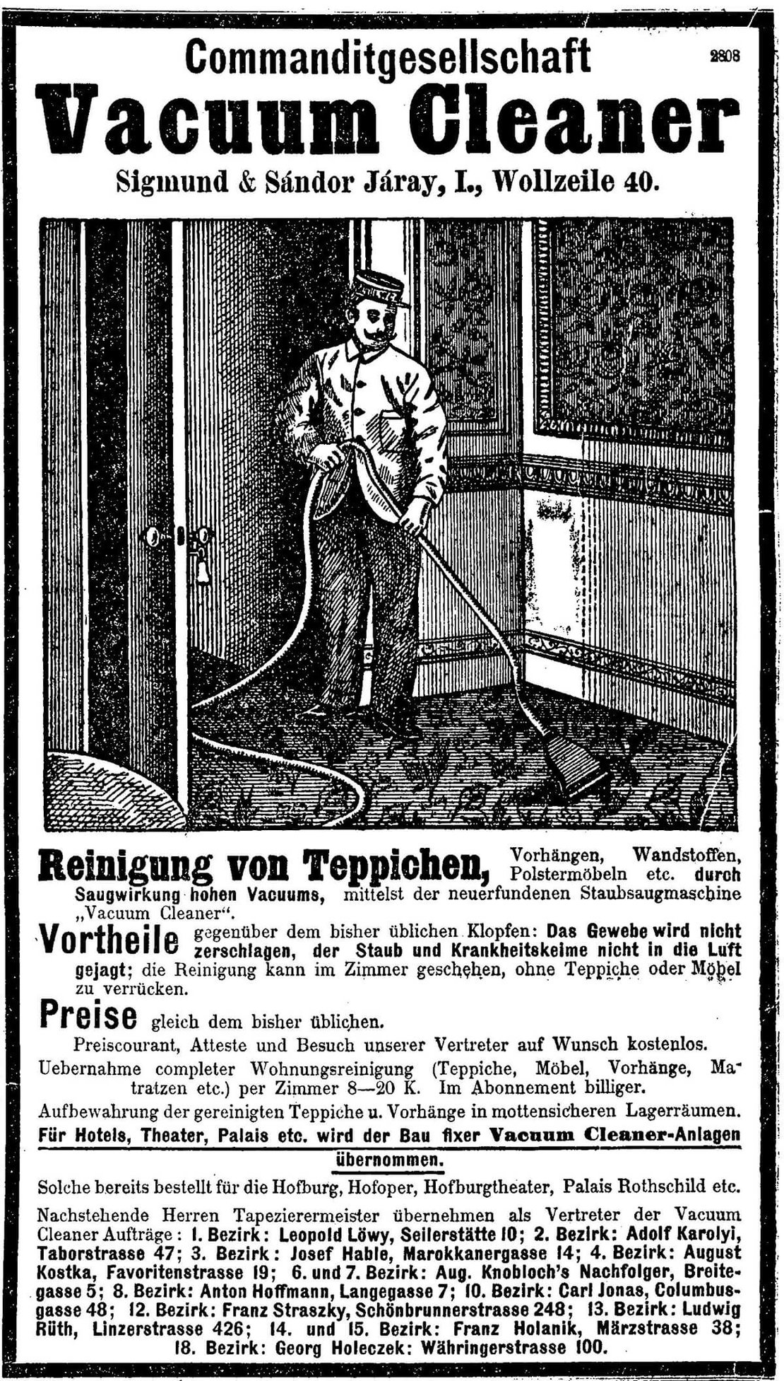 Annonce für Vacuum Cleaner der Firma Járay, in: Neues Wiener Journal, 20.6.1903, S. 13, Anno/ÖNB 