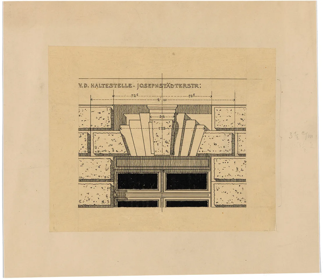 Otto Wagner (Josef Plečnik): Fenstersturz an der Stadtbahn-Haltestelle Gumpendorfer Straße, 1896, Bleistift, Feder, 13,9 x 17,1 cm, Wien Museum