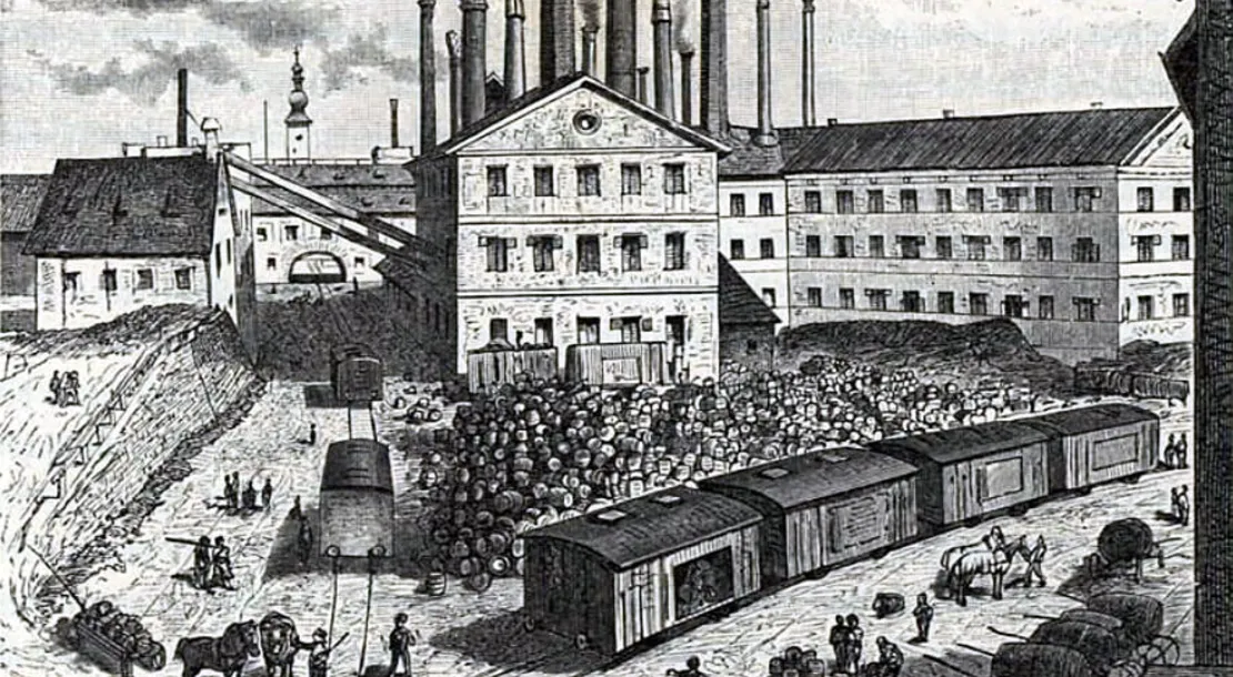 Die Schwechater Brauerei vor 1889, Abbildung aus: Die österreichisch-ungarische Monarchie in Wort und Bild, Wien und Niederösterreich, 2. Abteilung: Niederösterreich, Wien 1888, S. 348