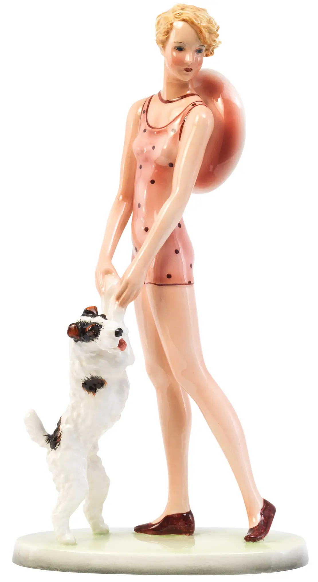 Mädchen mit Hut und Foxterrier, Keramikfigur aus der Manufaktur Goldscheider, Entwurf: Stephan Dakon, um 1935, Wien Museum, Inv.-Nr. 190089  