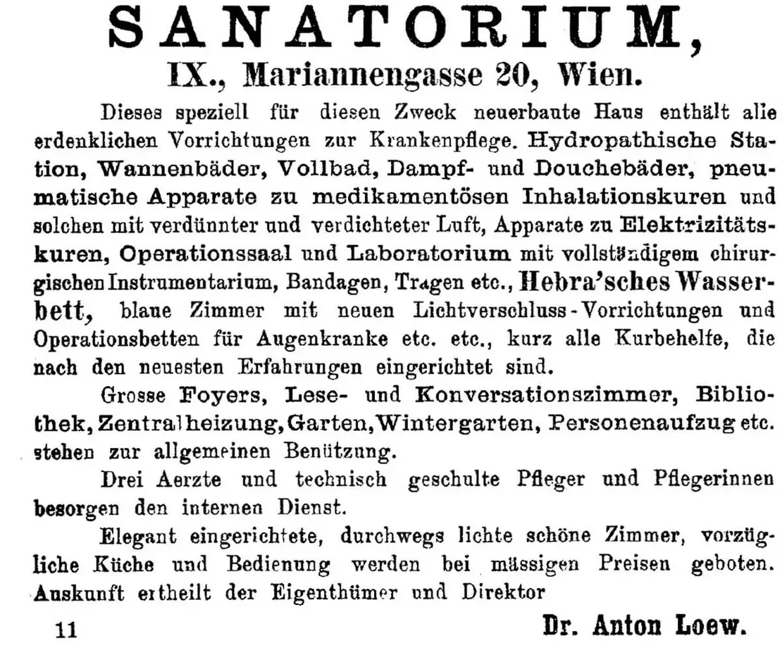 Inserat aus der Wiener Medizinischen Wochenschrift, Jänner 1887, Quelle: Anno/ÖNB   
