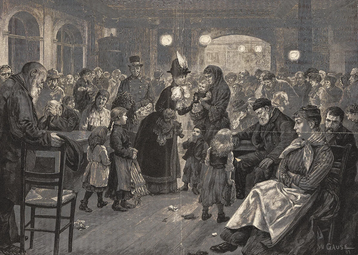 Nach Wilhelm Gause: Volksleben 1887 –  Christabend in einer Wiener Wärmestube, Zeitungsdruck, Wien Museum, Inv.-Nr. 60141  