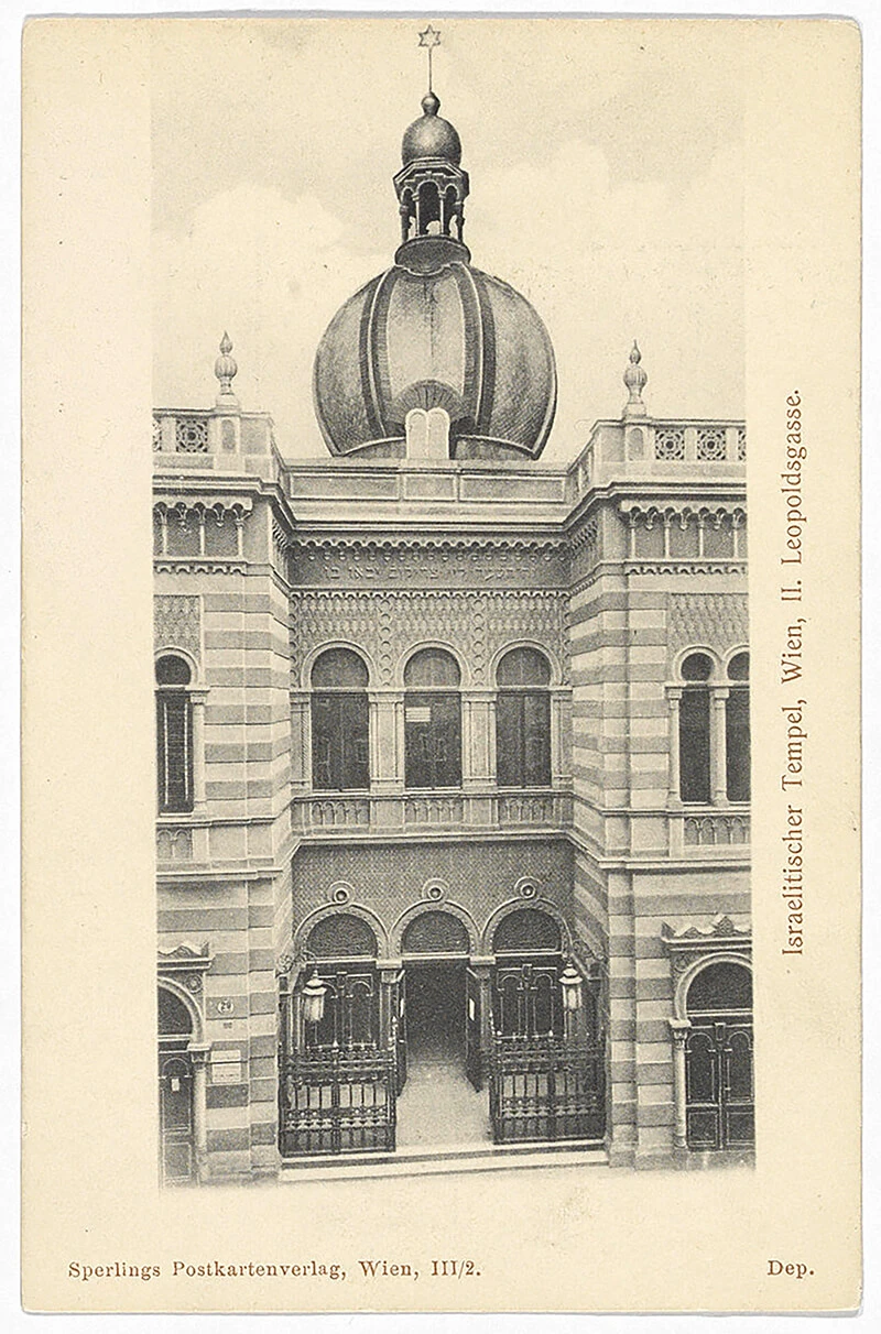 Die „Polnische Schul“ in der Leopoldgasse im 2. Bezirk, Postkarte, 1901, Wien Museum  