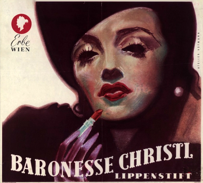 Plakat: Baronesse Christl Lippenstift, Entwurf Atelier Hofmann, Verlag Brüder Rosenbaum, 1946, © Wienbibliothek im Rathaus, Plakatsammlung