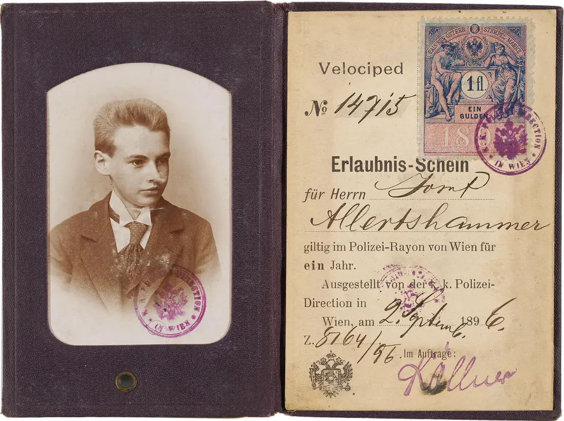 Jahresausweis für Radfahrer:innen, 1896, Wien Museum Inv.-Nr.  231809  