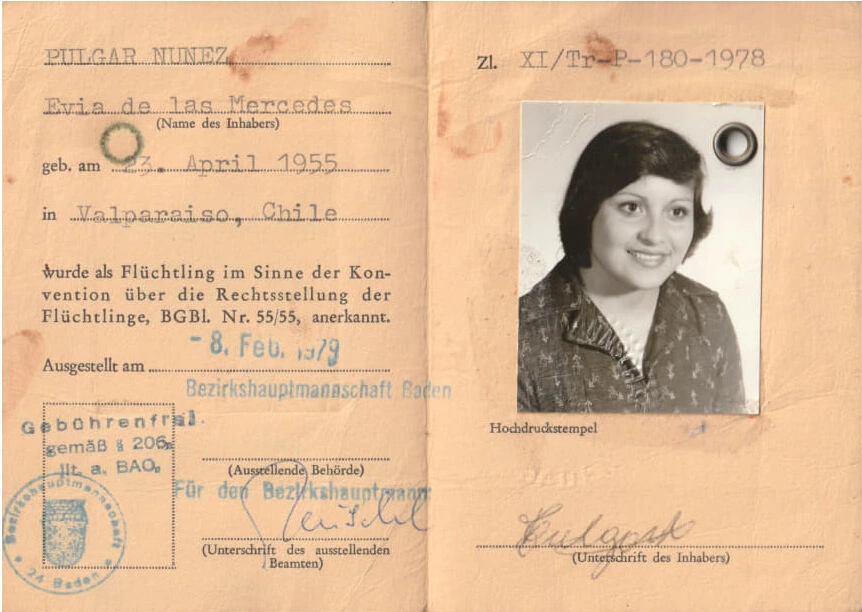 Bescheinigung über die Zuerkennung der Flüchtlingseigenschaft der Republik Österreich, 1979, Familie Pulgar  