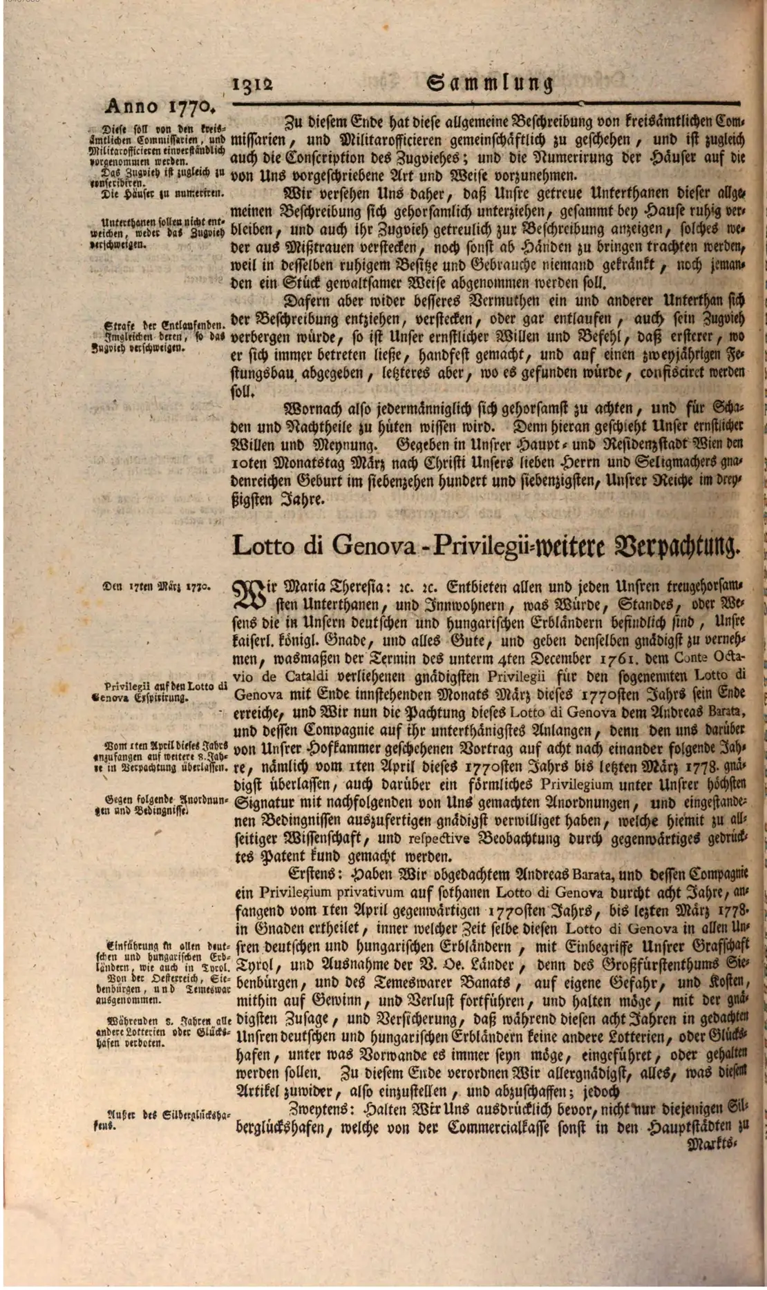 Seelenkonskriptionspatent 10.3.1770, aus: Codex Austriacus, Bd. 6  