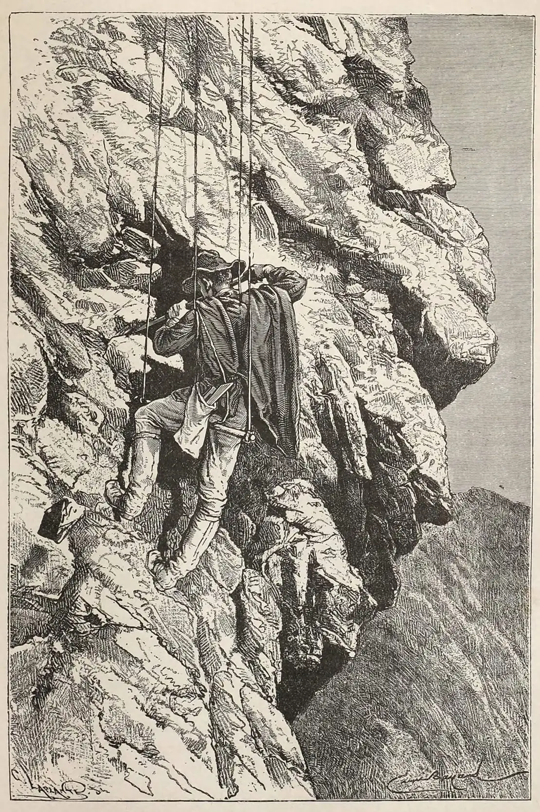 Charles Wiener bei der Arbeit, hier zwischen den archäologischen Stätten Chavín de Huántar und Huánuco. Abbildung aus dem Buch „Péru et Bolivie" von Charles Wiener, Paris 1880, Quelle: ÖNB