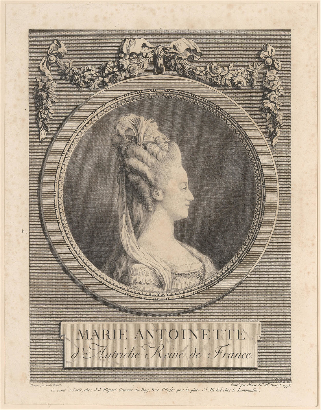 Marie Antoinette, „die österreichische Königin Frankreichs“, Druck, 1775. Metropolitan Museum of Art 